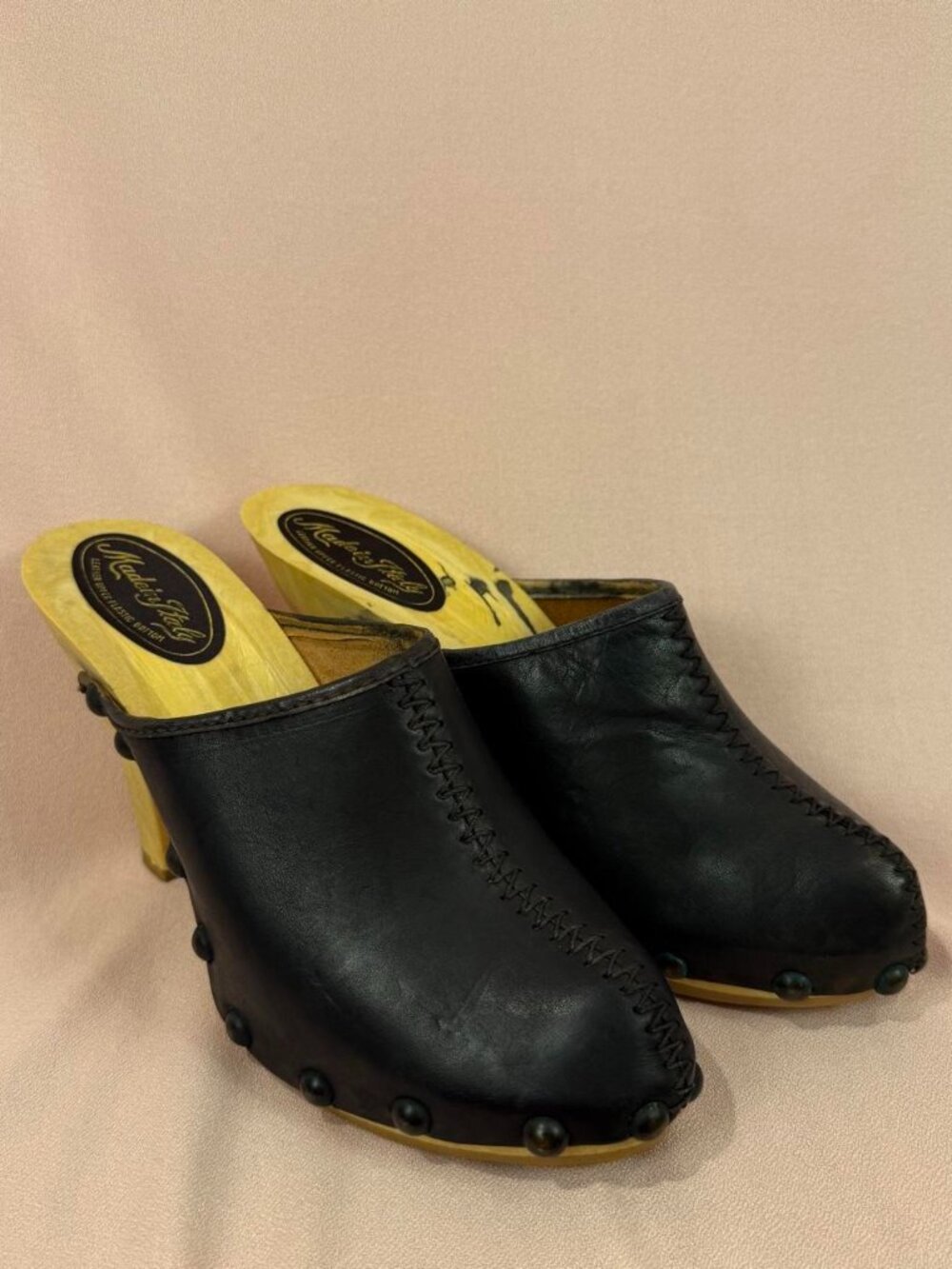 Black Leather Clog Heels